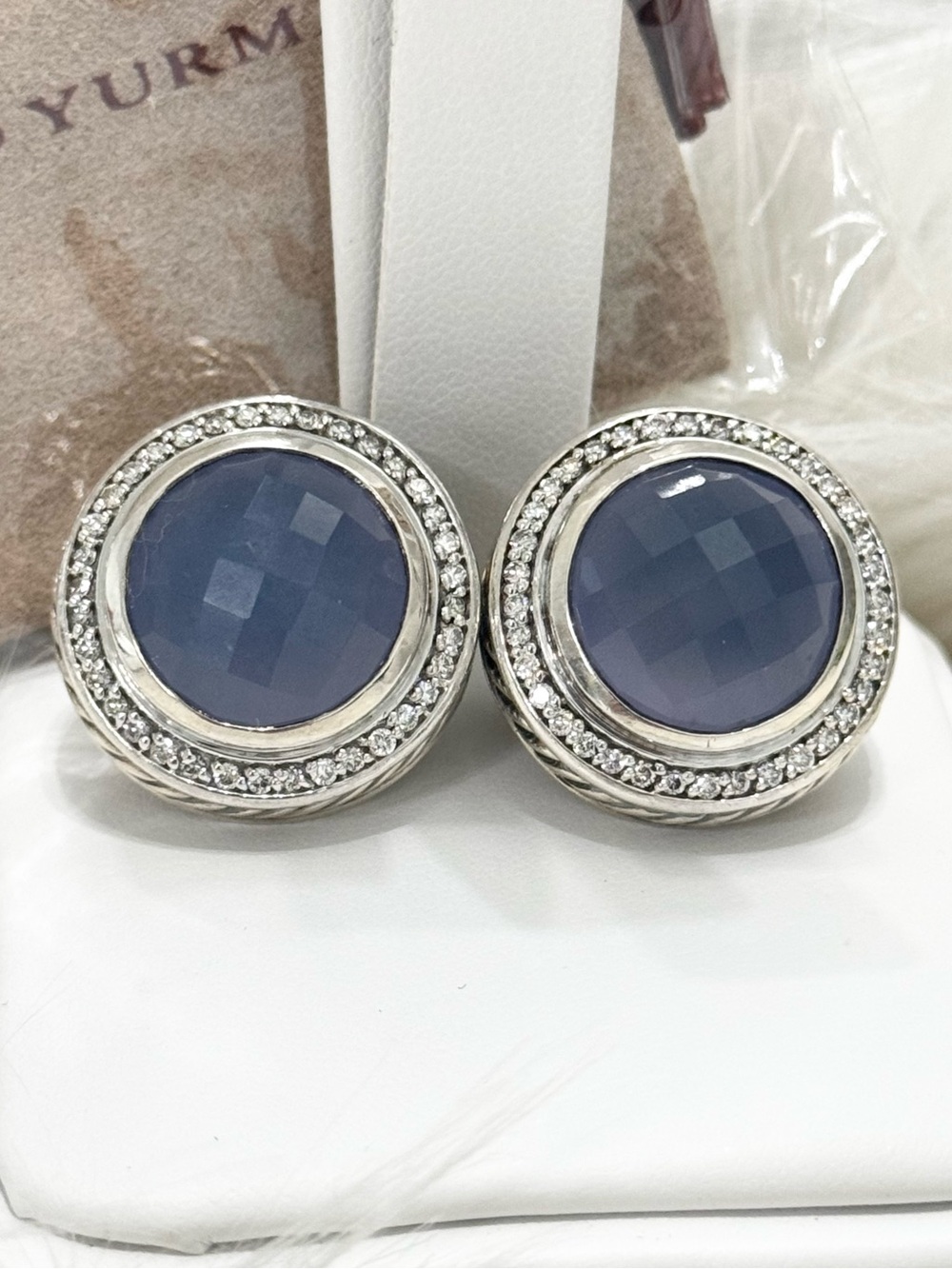 David Yurman Large Cerise Diamond Chalcedony .925 / 18K Earrings